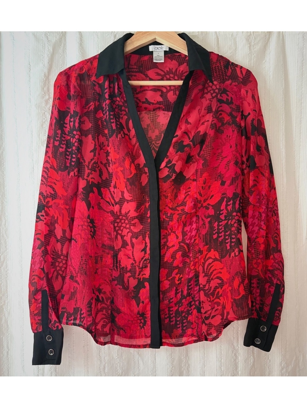 Vintage Cache Red and Black Floral Sheer Blouse Size S #90s #mobwife #siren